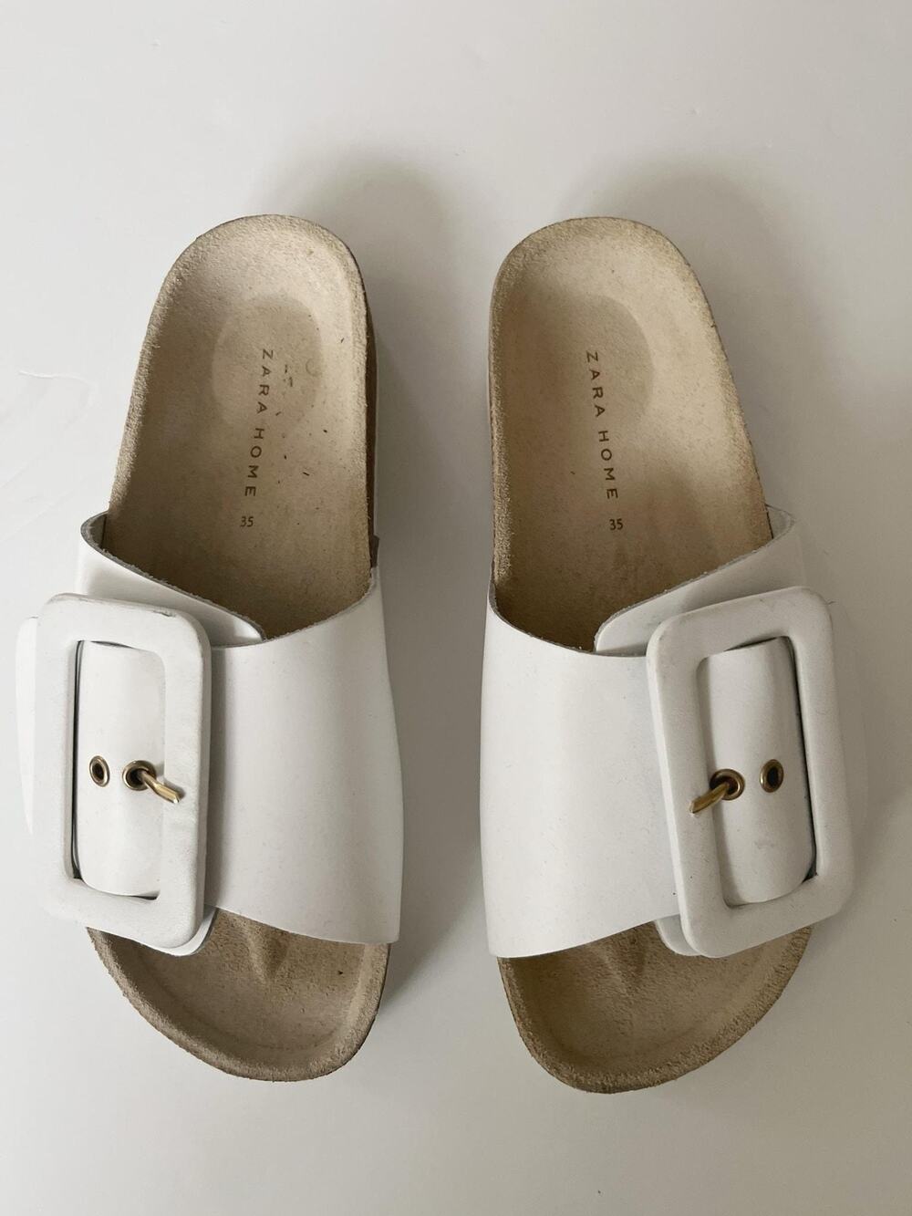 Zara Sandals Womens Size EU 35(US 5) White Slide Buckle Slip On Casual Summer